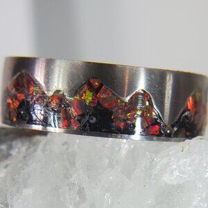 "Volcano Ridge" Ring with Red Opal & Black Torumaline
